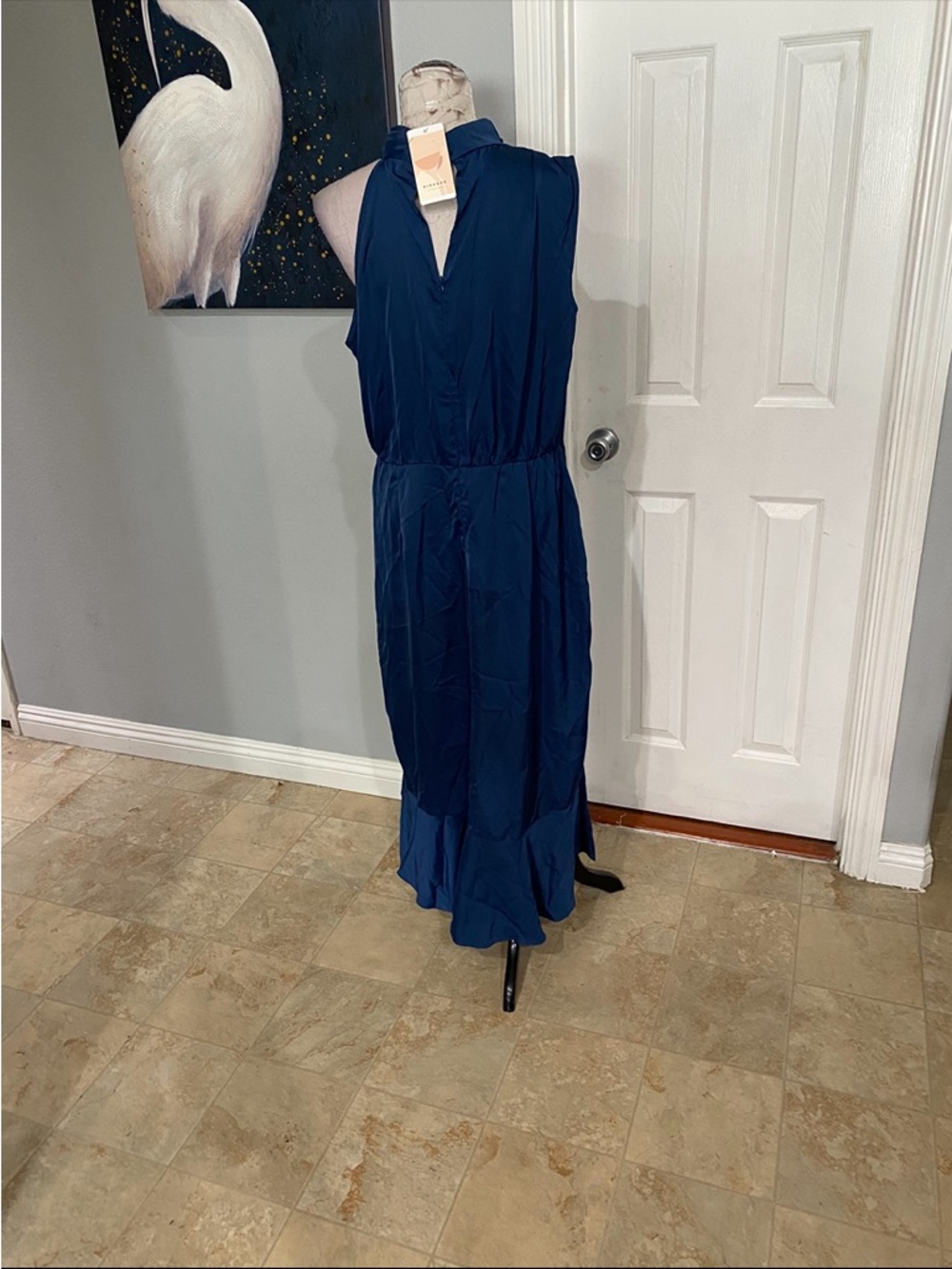 New Women XL KIRUNDO  Spring Summer Satin Mock Neck Wedding Guest Dress - Picture 10 of 11